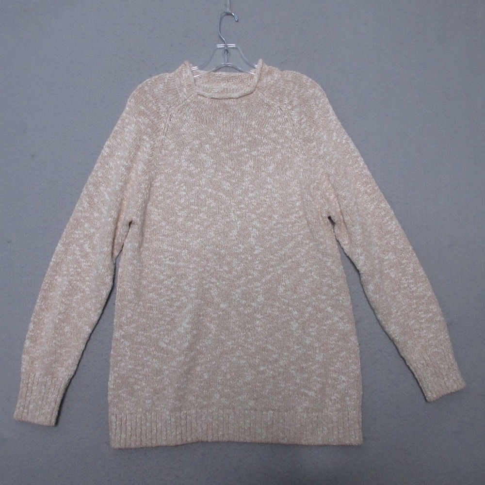 LL Bean Sweater Large Beige Funnel Neck Cotton Rag